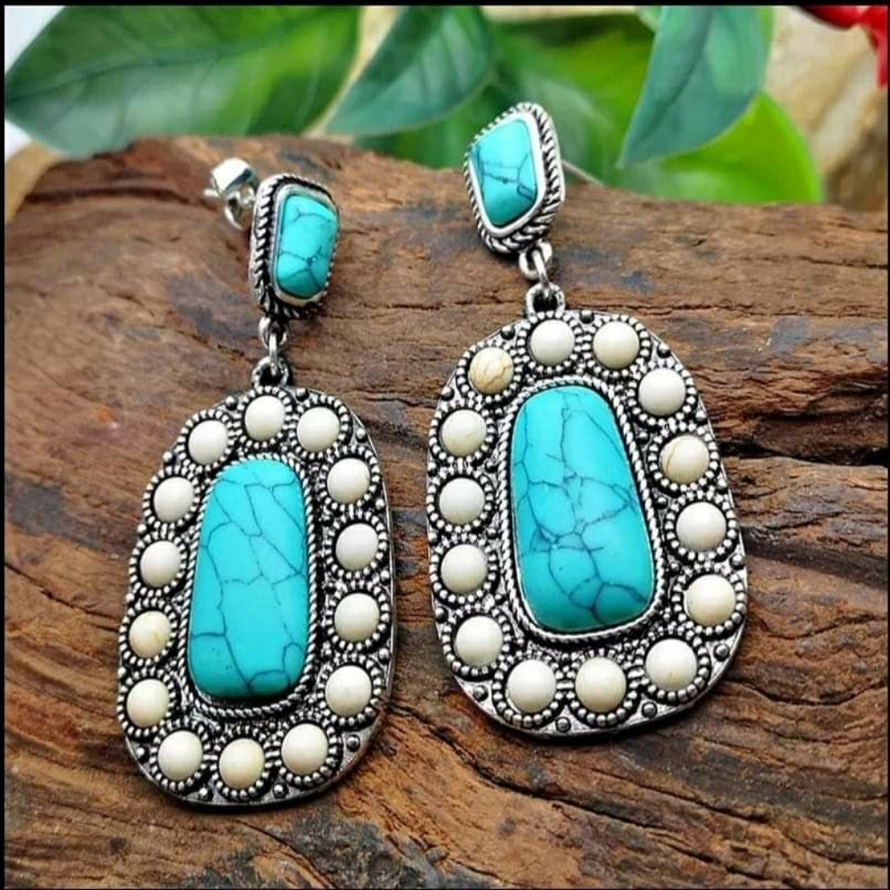 Blue w/ White cracked stone earrings